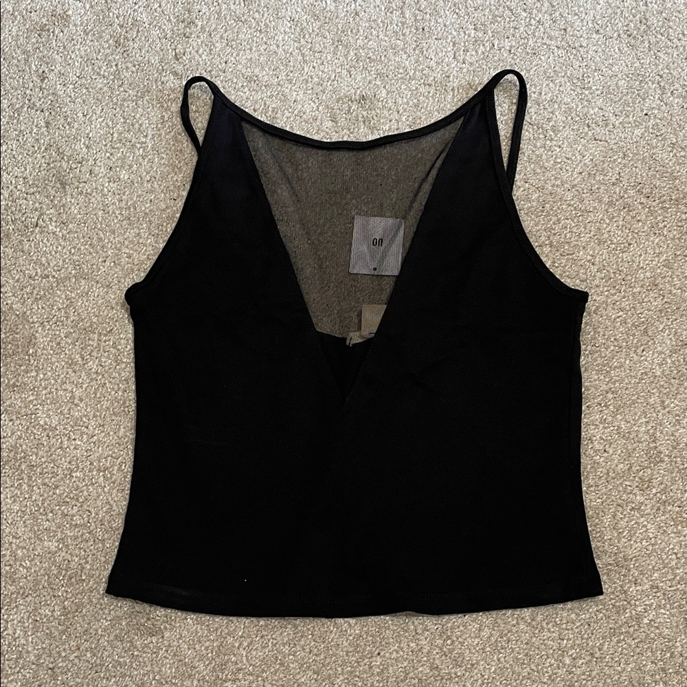 Urban Outfitters Black V-Neck Mesh-Back Cami Top NWT